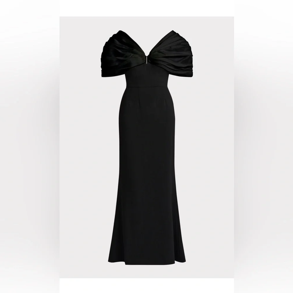 ZAC POSEN Black Puff Sleeves Maxi Mermaid Dress - Picture 4 of 14